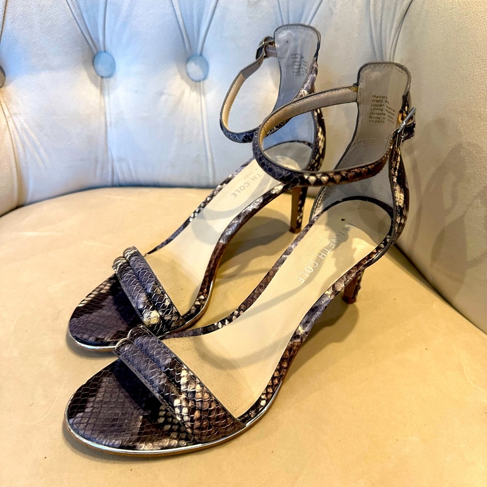 Kenneth Cole Mallory snake skin print ankle strap heels Size 8 medium
